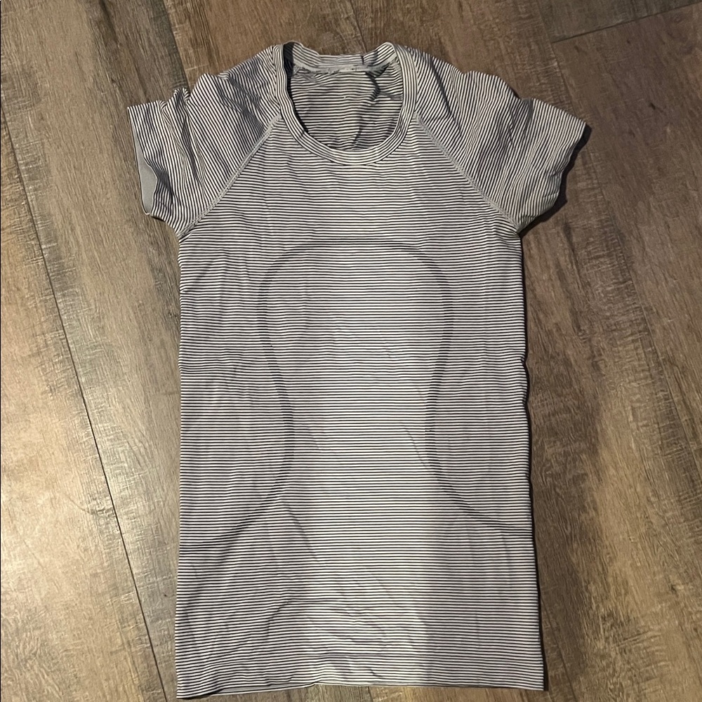 lululemon athletica Black and White Striped Short Sleeve Tee